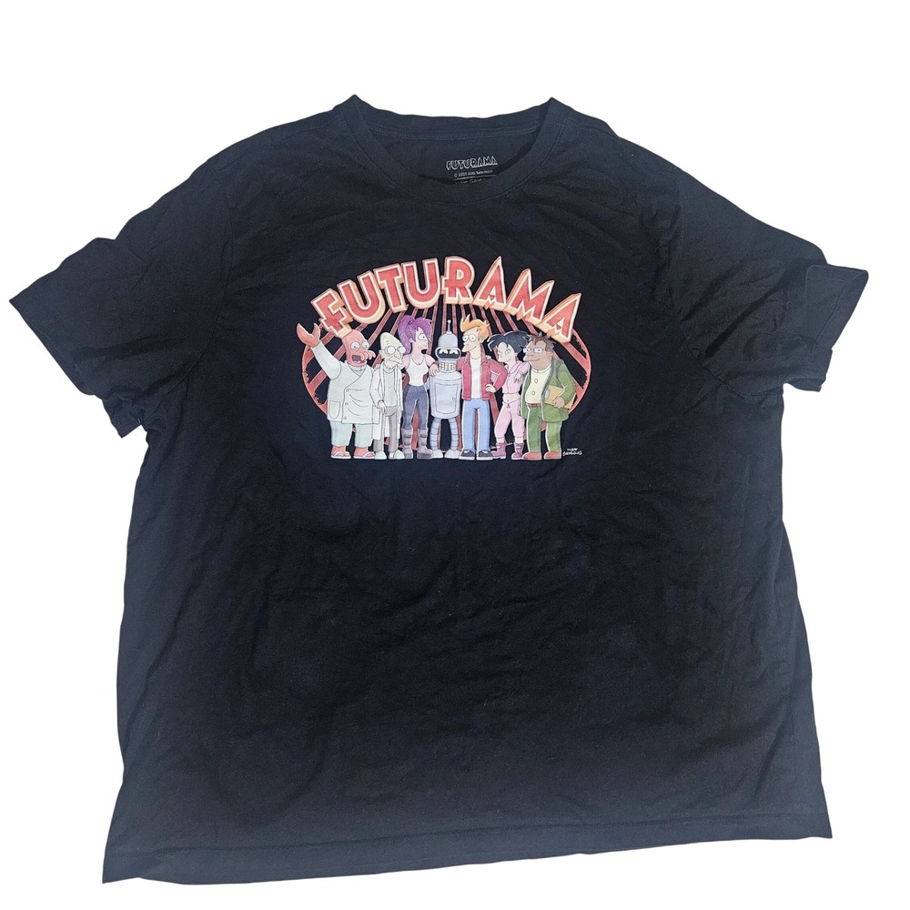 Futurama Graphic T-Shirt Mens XL Black Crew Neck Short Sleeve Cast Graphic Tee